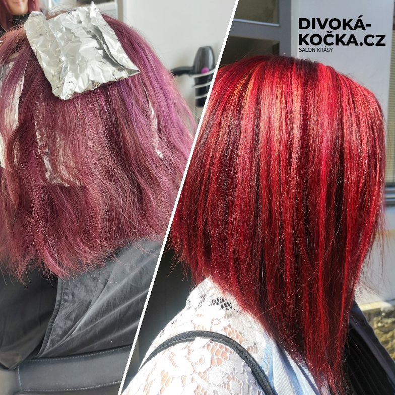 Barvení a styling vlasů - zářivá červená